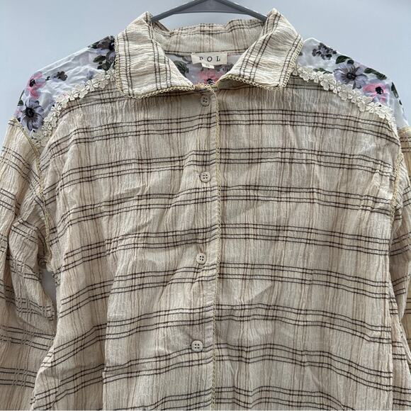 POL Cream Multicolor Floral Cotton Long Sleeve Button Down Shirt Size S - Picture 2 of 8